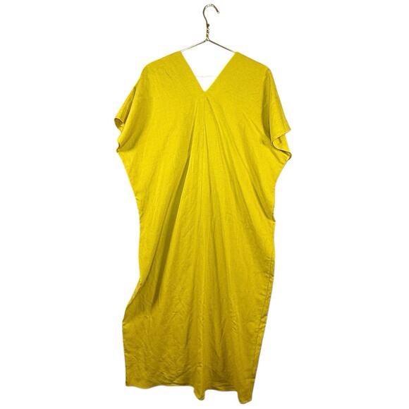 Zara Mustard Yellow Linen Blend Midi Dress | V-Neck Oversized Kaftan | XS - Picture 11 of 11
